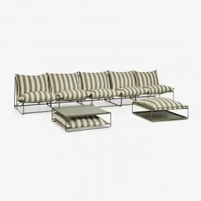 5-delige Modulaire Loungeset Voor De Tuin Met Bijzettafel En Omvormbare Poef Amaro Tapiocabeige - Diep Olijfgroen - Sklum