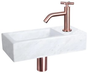 Differnz Helios fonteinset - 37.5x18.5x9.5cm - Rechthoek - 1 kraangat - Gebogen koperen kraan - kruisgreep - Mineraalsteen Marmer SW538261/SW547610/SW705274/SW705490