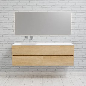 Zaro Sevilla Solid Surface badmeubel 150cm licht eiken zonder kraangat spoelbak links met 4 lades