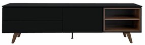 Tenzo Plain Mat Zwart Tv-meubel Met Walnoot Open Vak - 210x45x57cm.