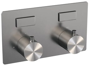 Brauer Brushed Carving thermostatische inbouw regendouche met staafhanddouche, plafondarm, glijstang en hoofddouche 30cm set 66 RVS geborsteld PVD