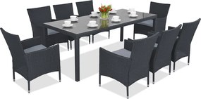 Milan/Grenada 8 technorattan tuinmeubelen met grote Garden Point tafel antraciet