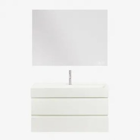 Ona Zwevend Badkamermeubelset Van Hout En Essenfineer Met Geïntegreerde Wastafel Wit & Rectangular Led And Antifog 120x90 Cm Riben & Geborsteld -