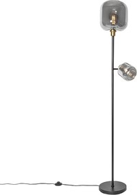 Vloerlamp zwart met goud met smoke glas 2-lichts - Zuzanna