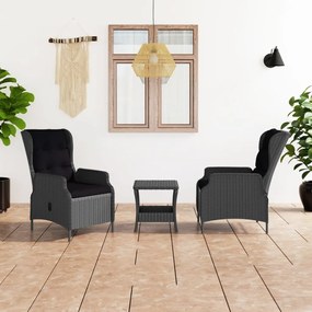 vidaXL 3-delige Loungeset met kussens poly rattan donkergrijs