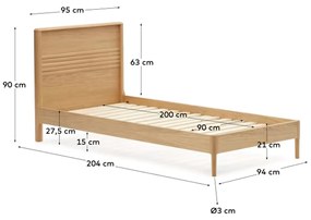 Kave Home Lenon Bedframe 90x200 Massief Eiken Hout
