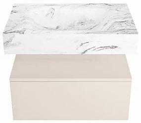 Mondiaz Alan DLux badmeubel 70cm linen 1 lade met wastafel glace midden 1 kraangat