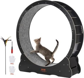 VEVOR Houten Kattenloopwiel, 110 cm Grote Kattenloopband voor Binnenkatten, Kattenloopwiel met Afneembaar Tapijt en Kattenhengel voor Hardlopen/Wandelen/Oefenen, Geschikt voor de Meeste Katten, Zwart