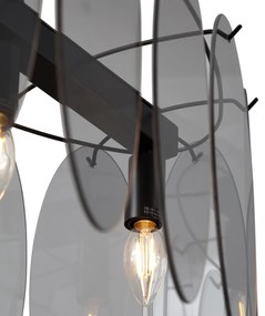Eettafel / Eetkamer Design hanglamp zwart met smoke glas ovaal 5-lichts - Mochan Design E14 Binnenverlichting Lamp