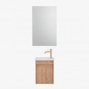 Narek Zwevend Houten Badkamermeubelset Met Geïntegreerde Wastafel Ash Brown & Rectangular Led And Antifog 55x90 Cm Riben & Geborsteld Goud ?20 Cm -