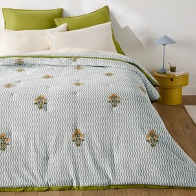 Gewatteerde sprei, strepen en bloemen geborduurd, katoen, JANI