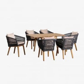 Houten Uitschuifbare Tafelset (90-150x90 Cm) Naele En 6 Barker Tuinstoelen Grijs – Antraciet - Sklum