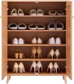 VEVOR Rotan schoenenkast 5-laags schoenenkast schoenenkast met 2 deuren en verstelbare planken, 102 cm hoog Rotan schoenenkast voor de hal, ideaal voor in de kast of in de gang. Lichte houtkleur.