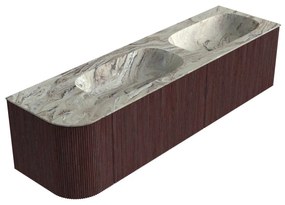 Mondiaz Kurve-dlux 165cm badmeubel ronding links ruby met 2 lades en 1 deur en wastafel stor small dubbel/rechts zonder kraangat glace