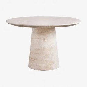 Ronde Eettafel Ø120 Cm In Cement Look Travertin Noemi Travertine - Sklum