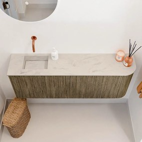 Mondiaz Joya DLux 110cm toiletmeubel ronding rechts dusk met wastafel faye links zonder kraangat opalo