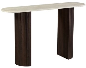 Ovale Sidetable Travertin En Walnoot - 130 X 35cm.