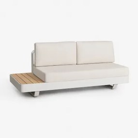 Modulaire Tuinbank Voor 2 Personen Van Aluminium Met Linker Bijzettafel Van Teakhout Yarilo Bouclé Natuurlijke Kleuren - Sklum
