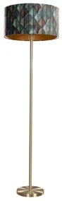Vloerlamp messing met velours lampenkap blad dessin met gouden binnenkant 50/50/25 - Simplo Klassiek / Antiek E27 rond Binnenverlichting Lamp