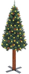 vidaXL Kerstboom met LED's en hout en dennenappels smal 210 cm groen