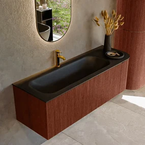 Mondiaz Kurve 135cm badmeubel ronding rechts ruby met 1 lade en deur en wastafel big medium kraangat links urban