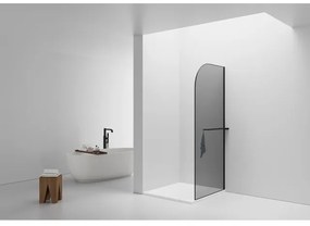 Aloni Douchewand - 100x200cm - afgeronde hoeken - rookglas - veiligheidsglas - 6mm - handdoekhouder - zwart mat DW-100MB