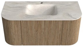 Mondiaz Kurve-dlux 100cm badmeubel ronding links/rechts dusk met 1 lade en 2 deuren en wastafel grunne midden 1 kraangat ostra