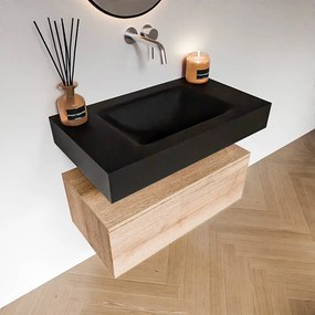 Zaro Alan badmeubel 80cm washed oak 1 lade met vrijhangende wastafel cloud midden zonder kraangat urban