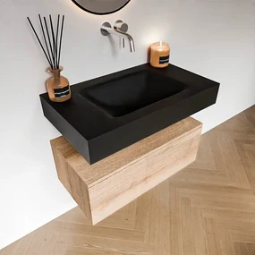Zaro Alan badmeubel 80cm washed oak 1 lade met vrijhangende wastafel cloud midden zonder kraangat urban