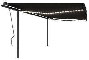 vidaXL Luifel handmatig uittrekbaar met LED 4,5x3 m antracietkleurig