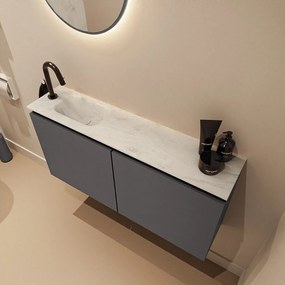 Mondiaz Ture DLux toiletmeubel 100cm dark grey met wastafel opalo links met kraangat