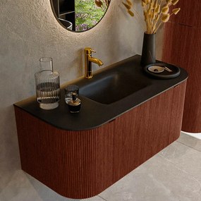 Mondiaz Kurve 100cm badmeubel ronding links/rechts ruby met 1 lade en 2 deuren en wastafel grunne midden 1 kraangat urban