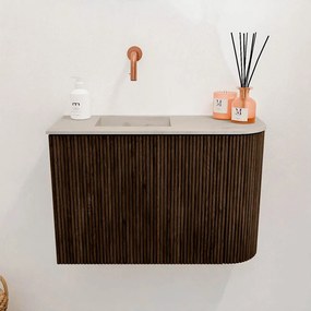 Mondiaz Joya DLux 60cm toiletmeubel ronding rechts walnut met wastafel faye links zonder kraangat opalo