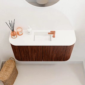 Mondiaz Joya 85cm toiletmeubel ronding links/rechts ruby met wastafel faye midden 1 kraangat talc