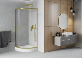 Mexen Rio douchecabine halfrond 80 x 80 cm, transparant, goud + douchebak, wit - 863-080-080-50-00-4710
