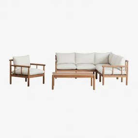 Woonkamerset Met 5-zits Hoekbank, Fauteuil En Salontafel Van Acaciahout Melvin Acacia Bruin - Sklum