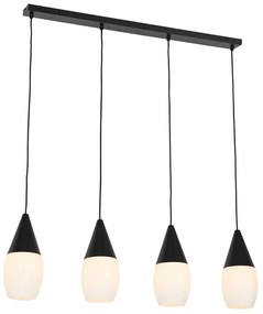 Eettafel / Eetkamer Moderne hanglamp zwart met opaal glas 4-lichts - Drop Modern E27 Binnenverlichting Lamp