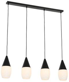 Moderne hanglamp zwart met opaal glas 4-lichts - Drop