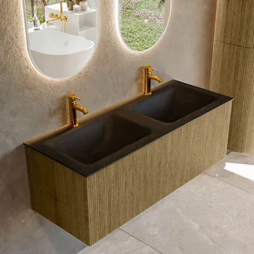 Mondiaz Kurve 120cm badmeubel dusk met 1 lade en wastafel cloud dubbel 2 kraangaten urban