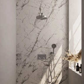 Brauer Stripe inbouw regendouche met 25cm hoofddouche, rechte muurarm en 3 standen handdouche set 28 RVS geborsteld PVD
