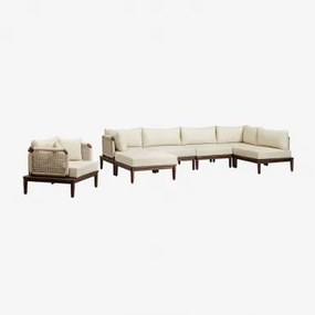 Tuinset Met Modulaire Hoekbank Van 5 Stuks Met Poef En Fauteuil In Acacia Giulia Beige – Crème - Sklum