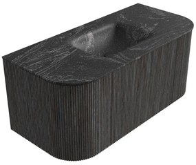 Mondiaz Kurve-dlux 100cm badmeubel ronding links/rechts shadow met 1 lade en 2 deuren en wastafel grunne midden zonder kraangat lava