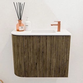 Mondiaz Joya 50cm toiletmeubel ronding links dusk met wastafel faye rechts 1 kraangat talc