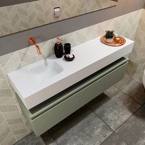 Mondiaz Andor toiletmeubel 120cm army met witte wastafel links zonder kraangat