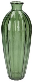 Vaas, groen glas, geribbeld, h 28 xø 12 cm