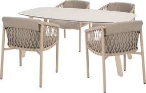 4 Seasons Outdoor Allora tuinset latte met Manolo tafel met geprint keramisch blad 180 cm SALE Tuinset beige weerbestendig