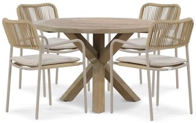 Tuinset Ronde Tuintafel 4 personen 120 cm Aluminium/rope Taupe Coco Penya/Sand
