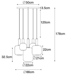 Hanglamp zwart met goud met smoke glas incl. 5 PUCC - Zuzanna Modern E27 rond Binnenverlichting Lamp