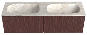 Mondiaz Kurve-dlux 150cm badmeubel ruby met 2 lades en wastafel stor small dubbel 2 kraangaten frappe