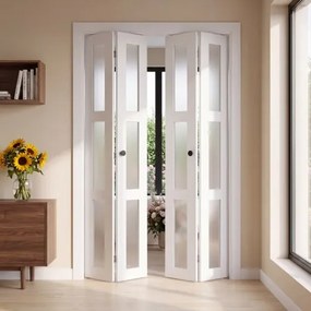 VEVOR vouwdeur complete set 1219 mm (vier 305 mm) x 2032 mm matglas, voor kledingkasten en slaapkamers, 4-delige vouwschuifdeur met metalen beslag en composiet frame, modern, stijlvol en ruimtebesparend wit
